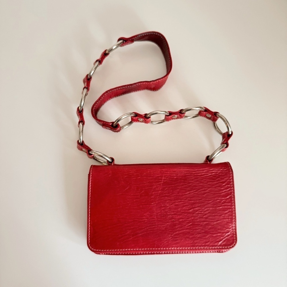 Red Leather Y2K Chain Shoulder Bag Jana Feifer Minimalist Chic Purse